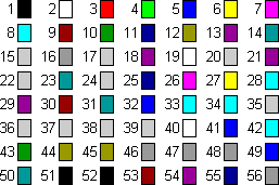 默认调色板中的颜色编号值